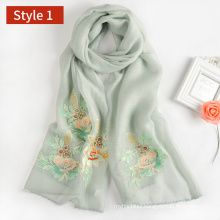 Wholesale floral pattern embroidery Women Scarf, High quality blend silk wool muslim hijab scarf